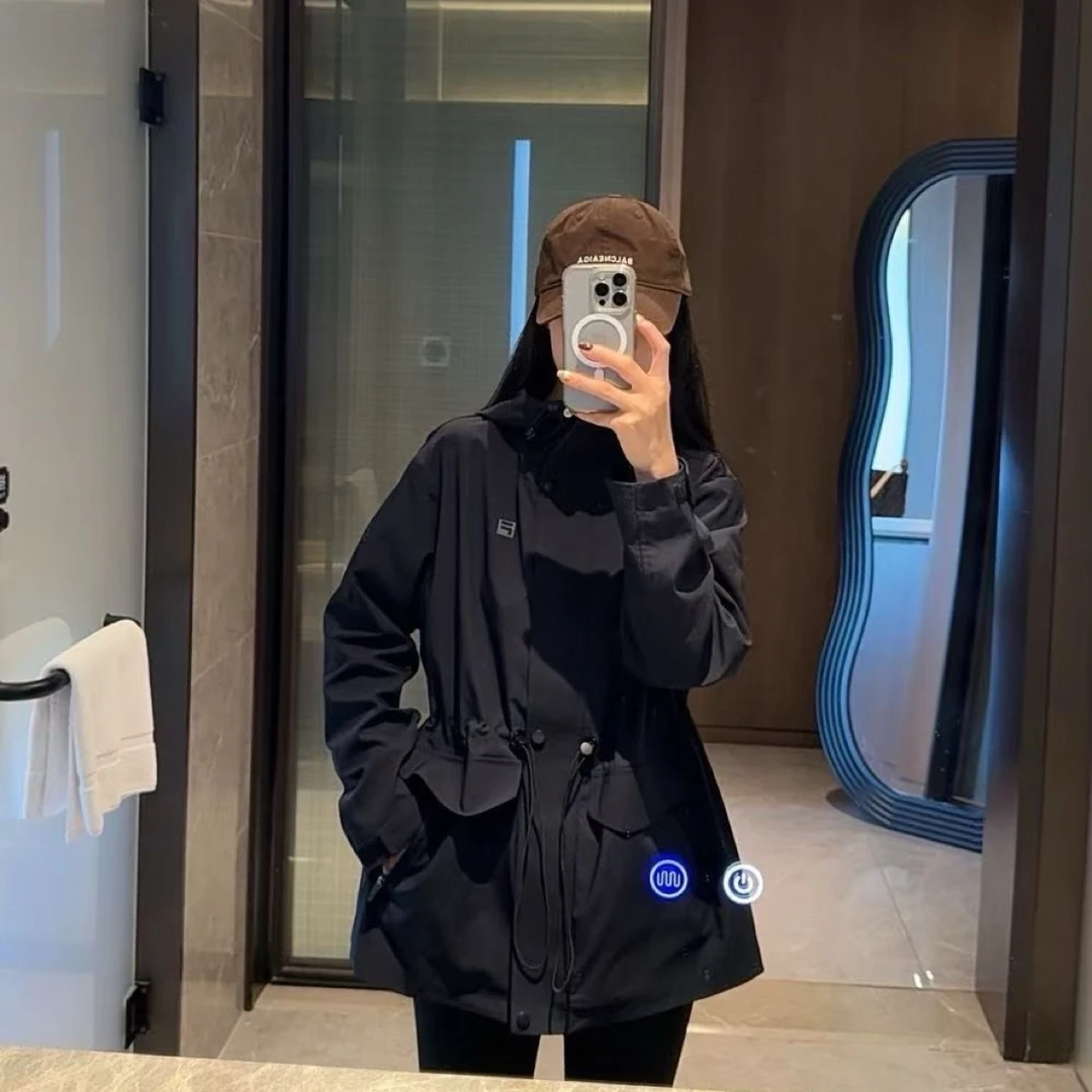 女士收腰显瘦宽松风衣版型连帽多口袋质感外套冬加棉穿搭