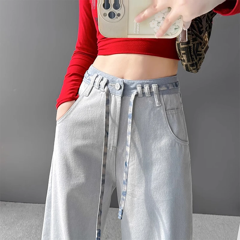 梨型身材高腰显瘦镰刀阔腿直筒宽松牛仔裤子女款夏季薄款2025新款