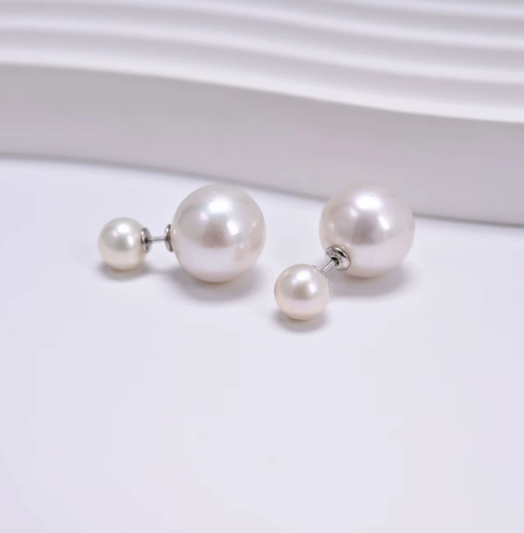 【小乐甄选】 S925银 天然淡水珍珠耳钉 5-6mm+11- 12mm 778