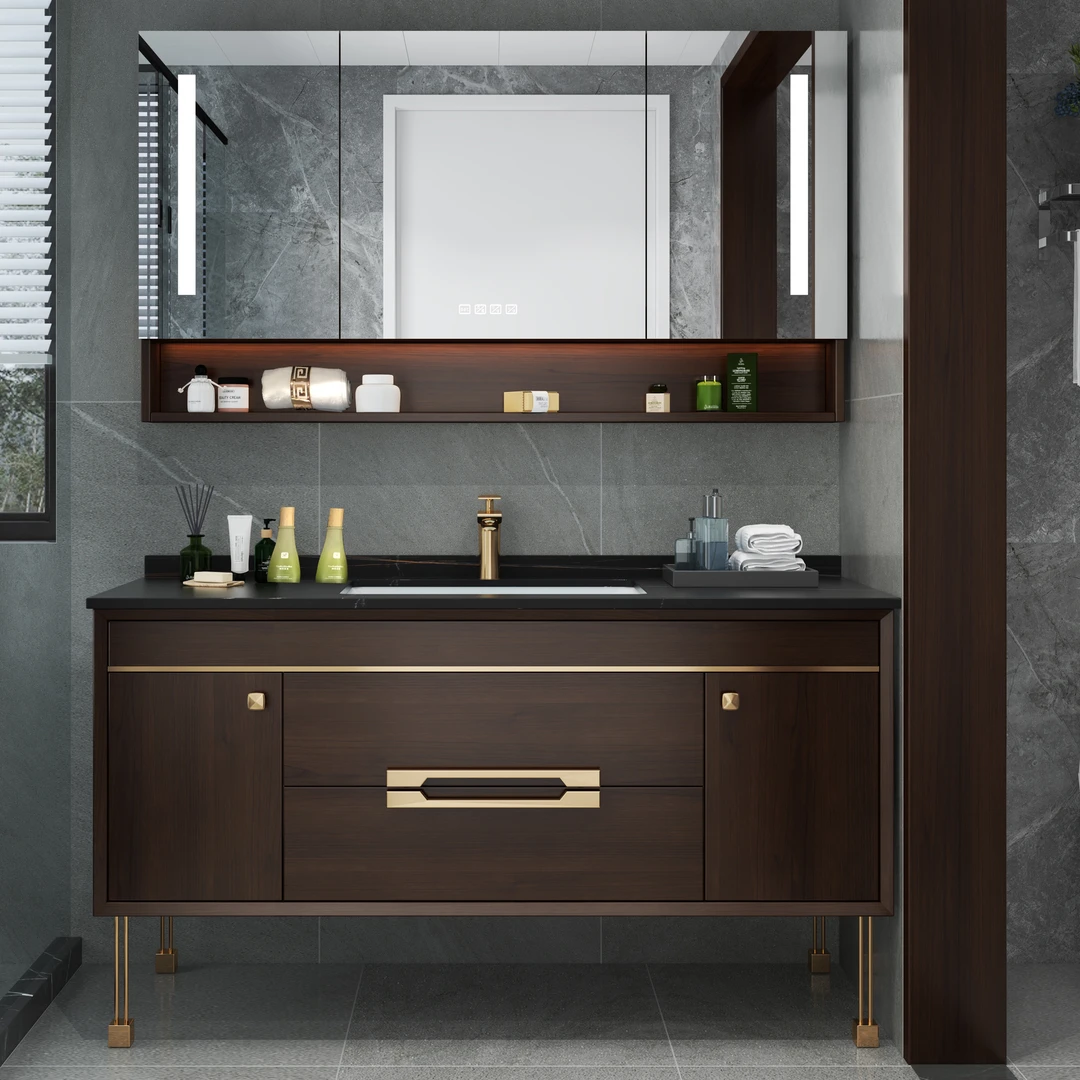 奢石浴室柜洗手盆组合实木洗脸盆卫生间洗漱台洗手陶瓷一体盆