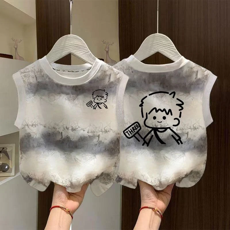 纯棉夏季童装儿童男童背心新款上衣短袖无袖夏装宝宝坎肩外穿T恤t