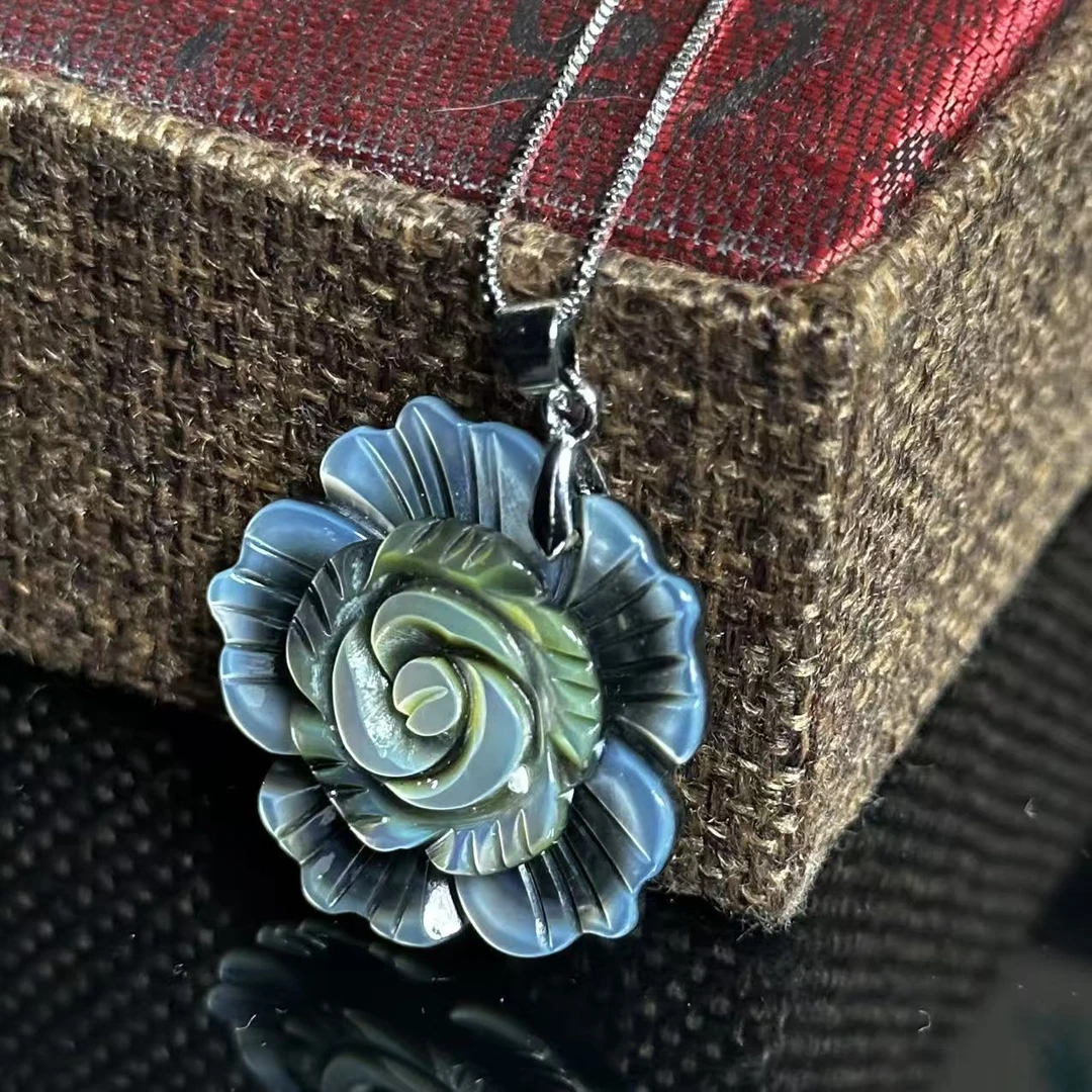 丽哥推荐 深海大溪地贝母猫眼小玫瑰花吊坠串珠 （赠链）LG3010