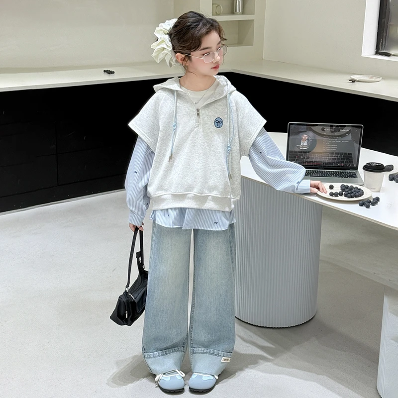 女童春季卫衣2025新款洋气时尚假两件上衣6-12岁中大童春款衣服潮