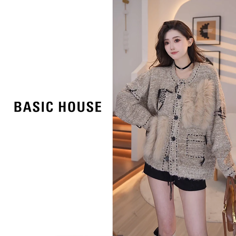 Basic House/百家好2025新款开衫毛衣外套B1295B5S142（衣长65）