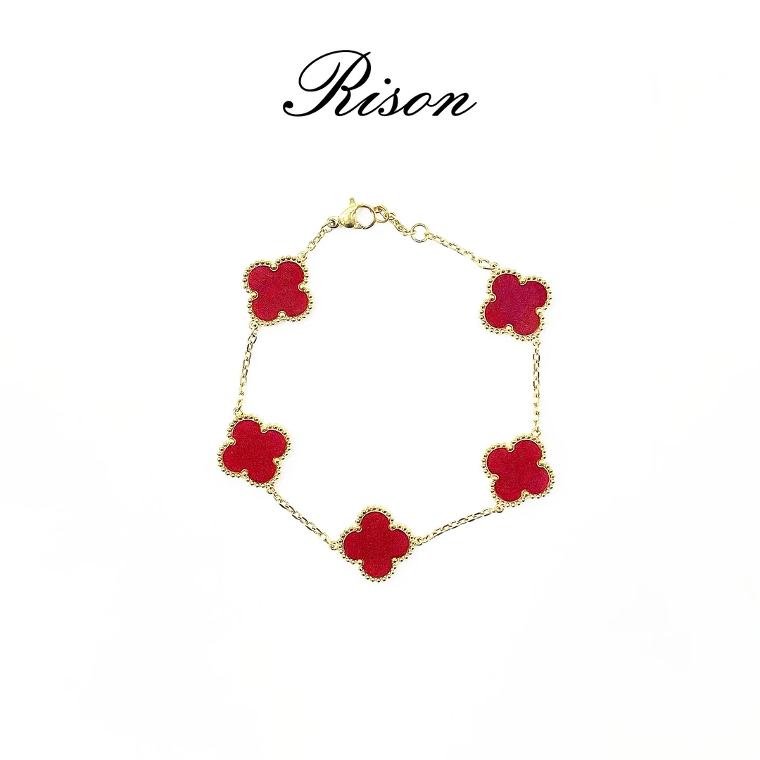 钛钢手链 热销四叶草手链女时尚百搭双面五花贝母不掉色手链饰品