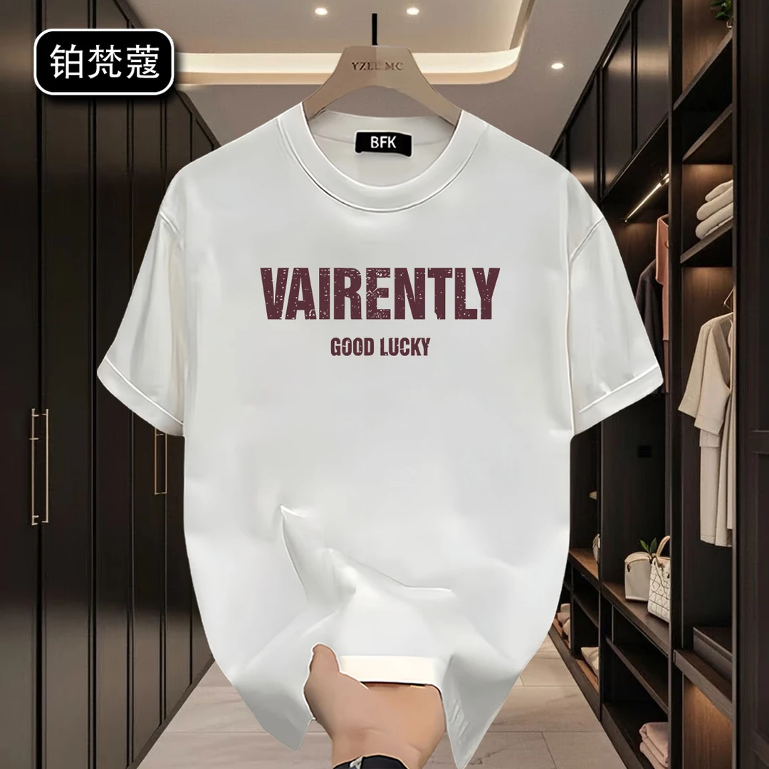 铂梵蔻夏季潮流上衣美式休闲圆领纯棉T恤男士百搭痞帅潮短袖印花