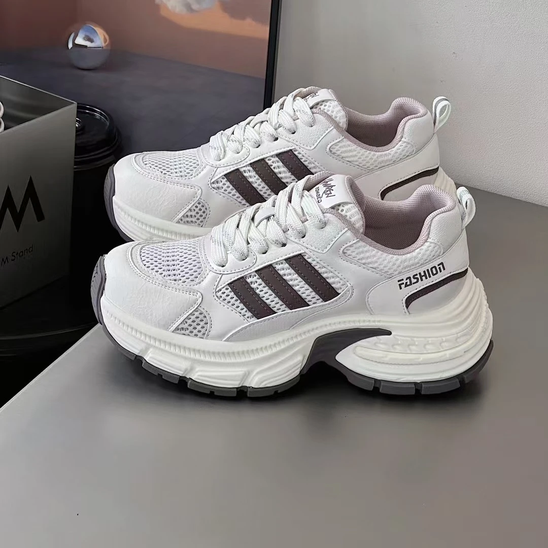 新款厚底网面老爹鞋透气轻便夏季真皮女鞋百搭爆款单网系带休闲鞋