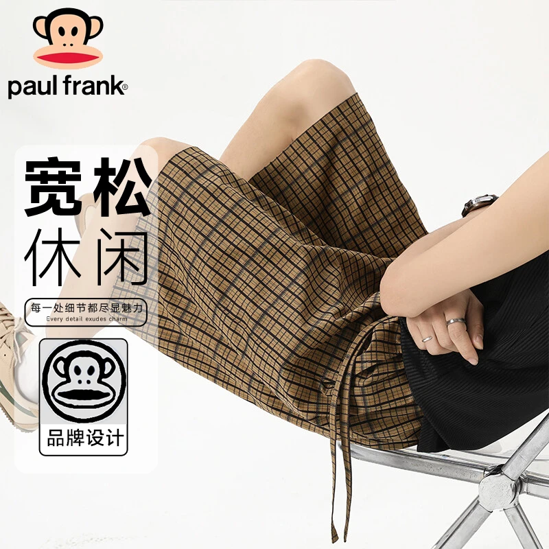 PaulFrank/大嘴猴时尚格子休闲短裤夏季轻薄阔腿裤宽松男生五分裤