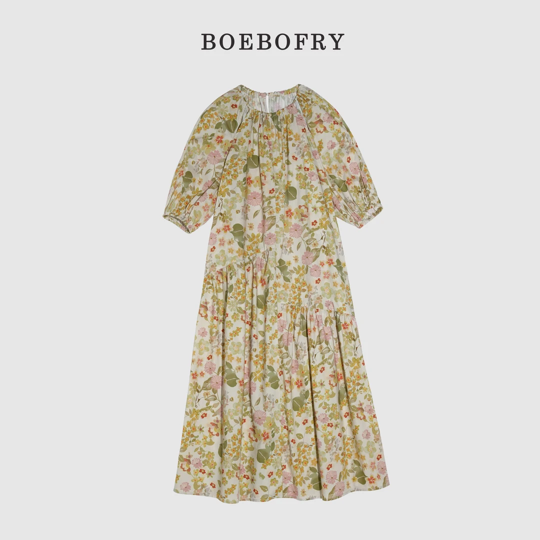 BOEBOFRY<繁花似锦>夏季纯棉欧若风气质减龄碎花连衣裙BE2L0767