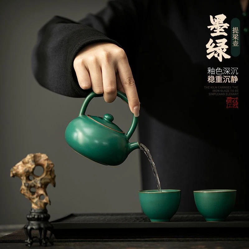 复古提梁壶陶瓷茶壶家用功夫茶具带过滤泡茶壶蜡烛温茶壶小壶单壶