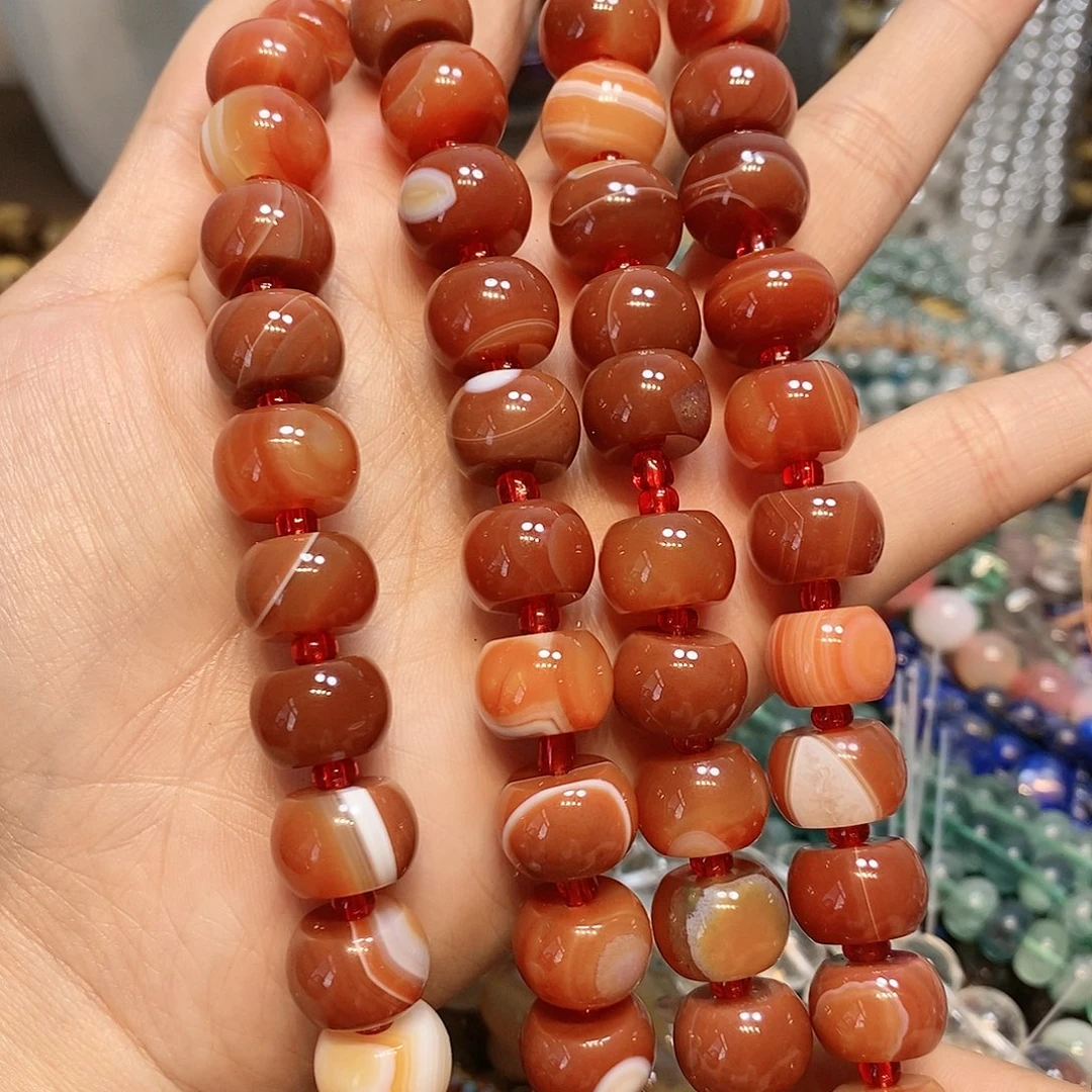 玛瑙/玉髓散珠天然红玛瑙车轮14mm一条