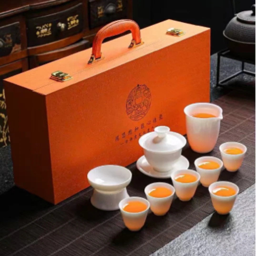 德艺  L354羊脂玉瓷釉烧盖碗套装礼盒高档家用陶瓷白瓷礼盒装纯白