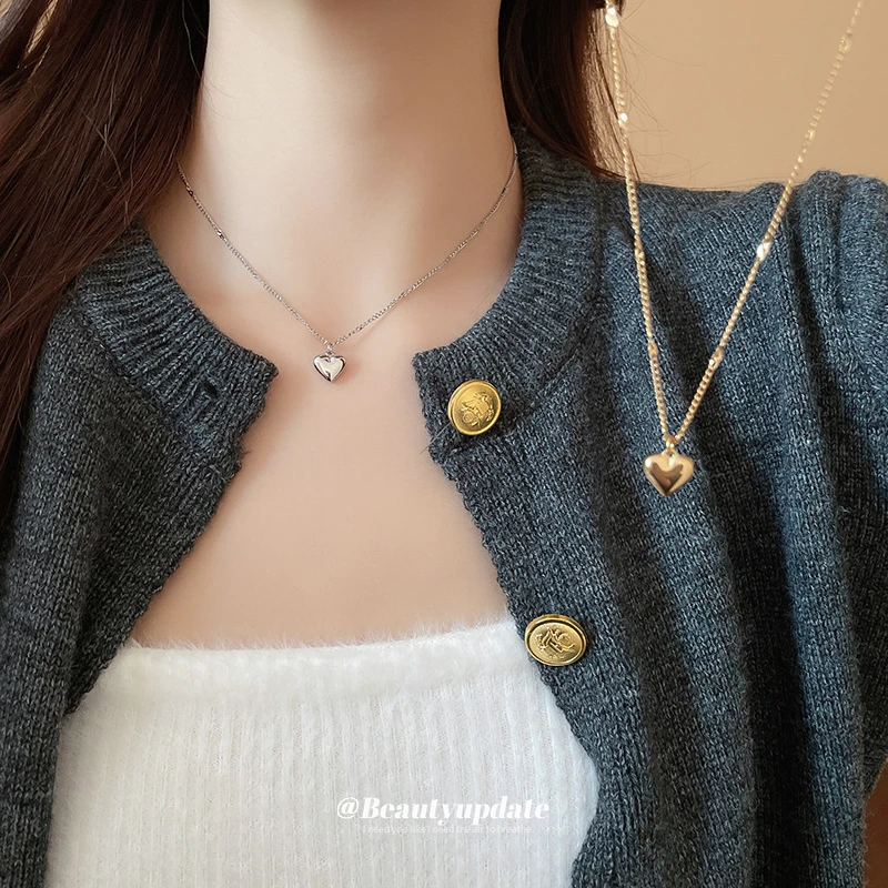 合金项链 简约爱心项链配饰高级感气质锁骨链百搭轻奢项饰饰品