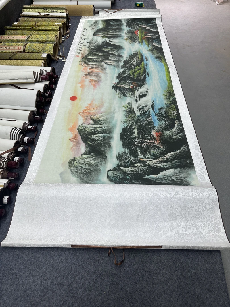 210*72（旭日东升）客厅茶室办公室高精复原软装挂画手工装裱