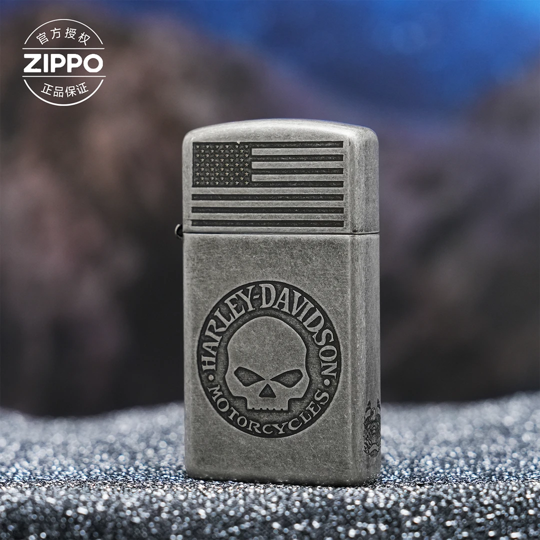 ZIPPO/之宝打火机纤巧古银哈雷骷髅-1605