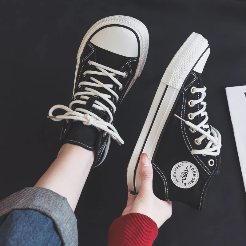 【Xin】芒果头高帮帆布鞋女2025春季新款学生韩版百搭休闲板鞋