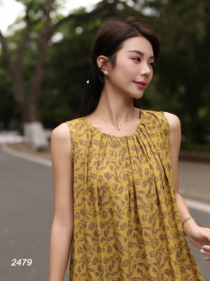 ZH-[夏日艳艳]25夏季新中式修身显瘦棉绸连衣裙GG-20962