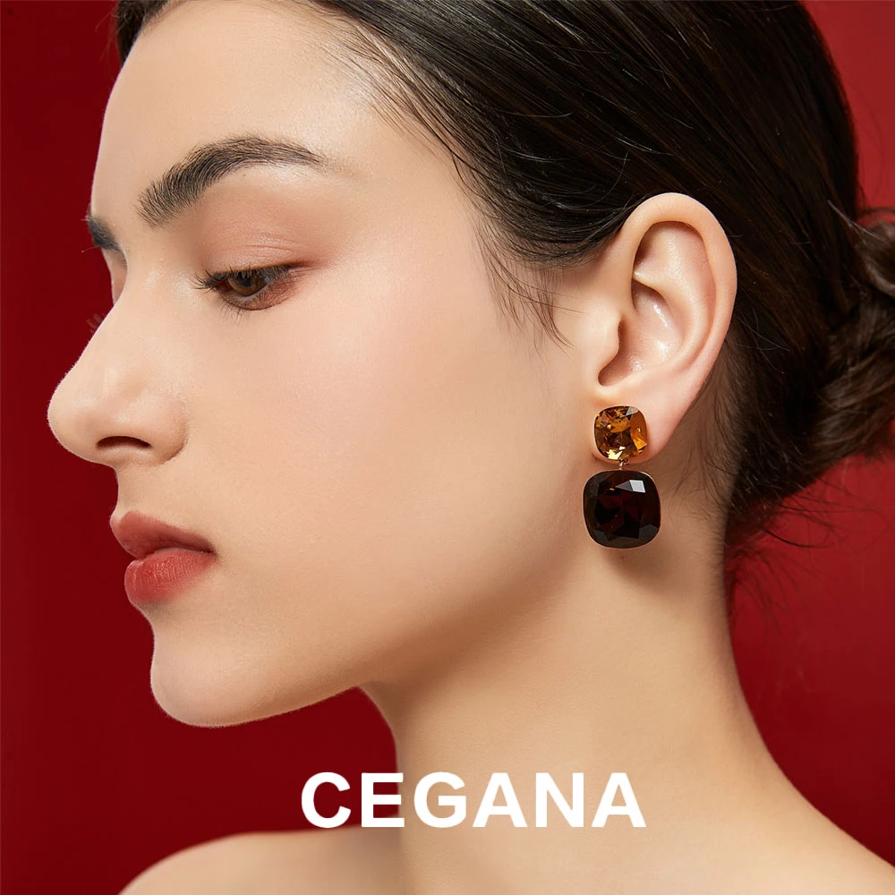铜合金耳饰 CEGANA【方糖】小众首饰锆石耳环美拉德简约复古法式