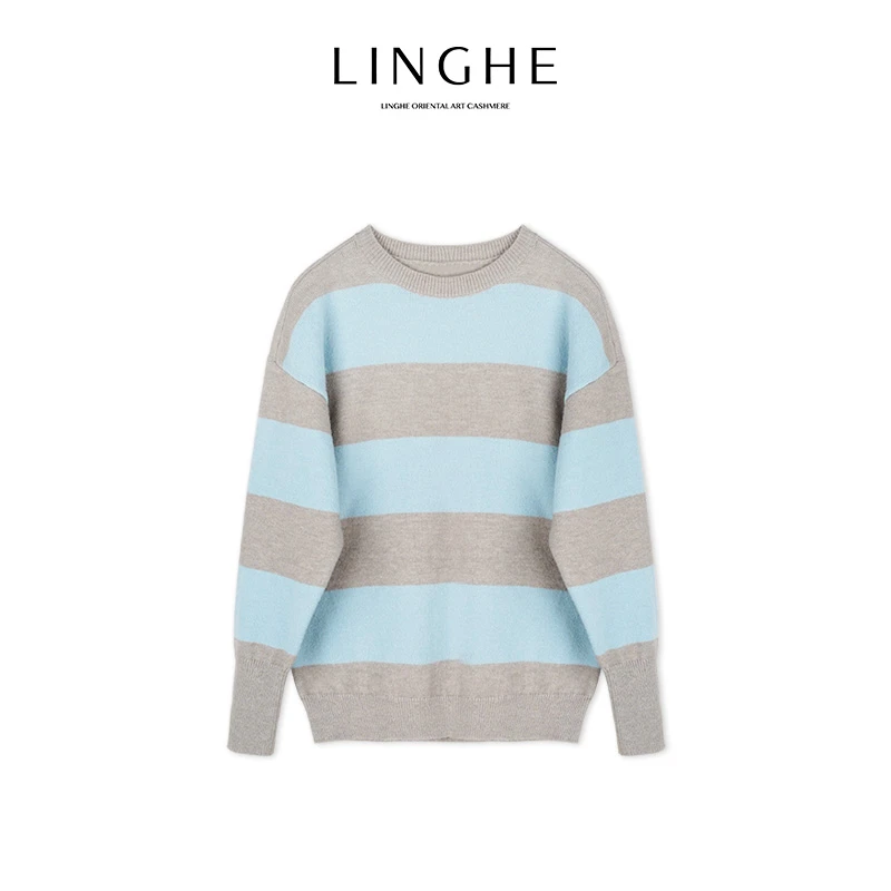 翎禾LINGHE-条纹毛针织衫秋冬港风朋克风宽松打底毛衣