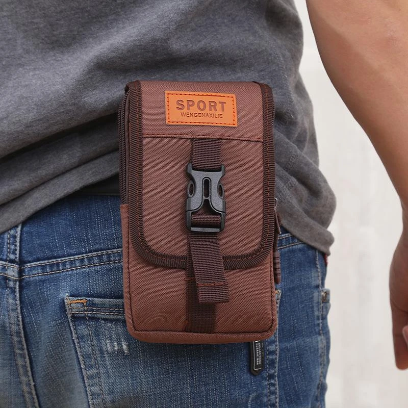 新款男士帆布腰包牛津布多功能穿皮带手机挂包工地干活中老年腰包