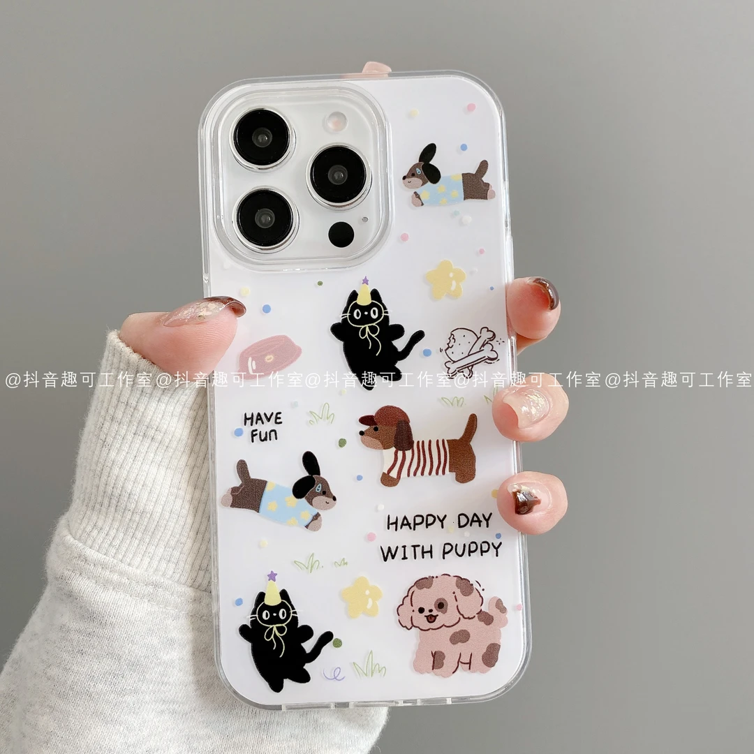 IMD奶油壳适用iphone17promax苹果16手机壳15/14/13/12华为黑猫狗