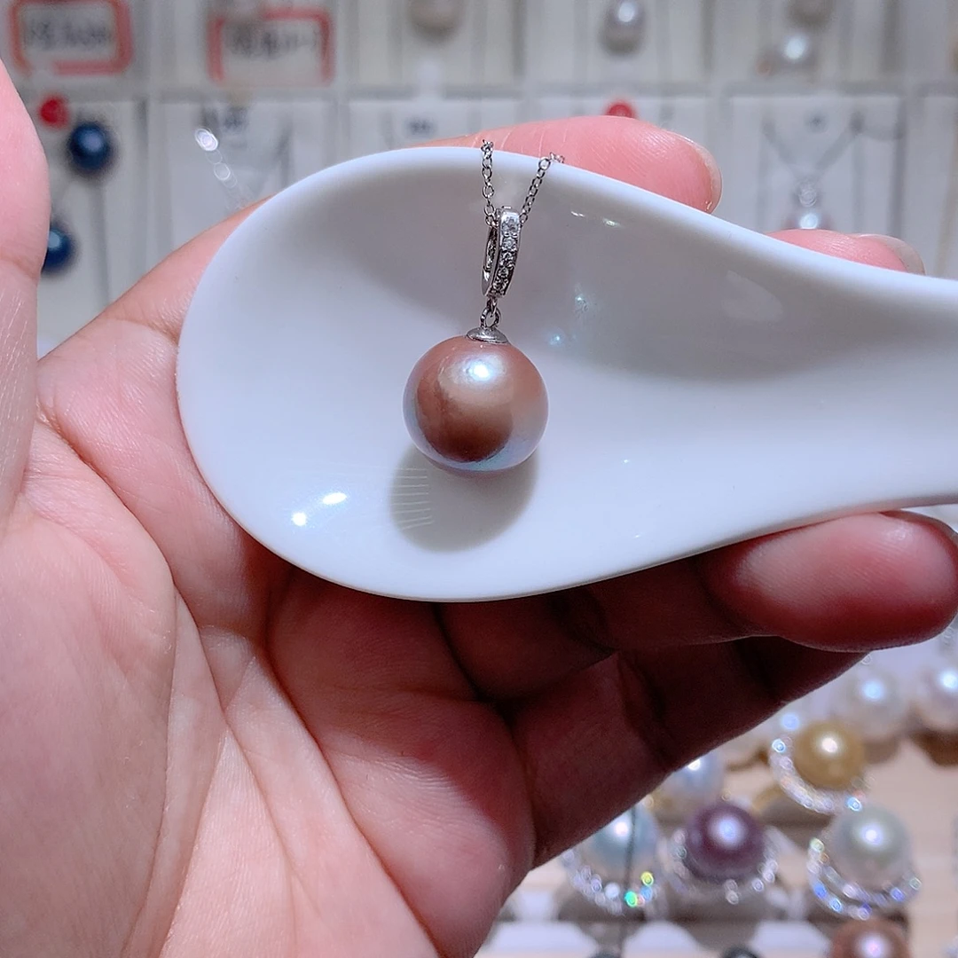 淡水珍珠银S925镶嵌吊坠(赠链)CC微瑕14mm