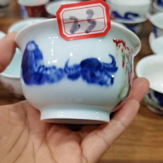 杯张学鸿老师青花釉里红微瑕