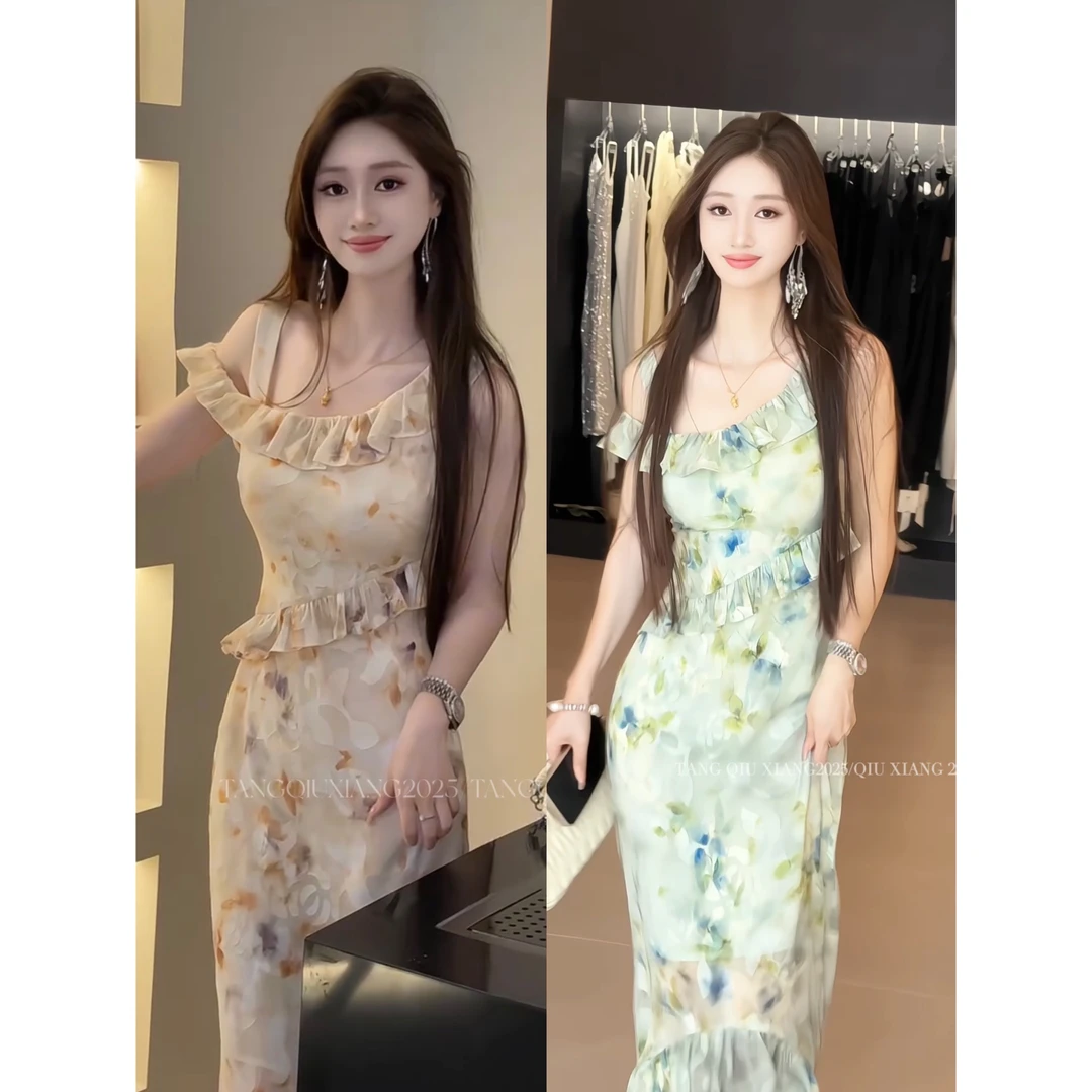 【闪耀初夏】夏季新款法式气质提花荷叶边修身设计感连衣裙