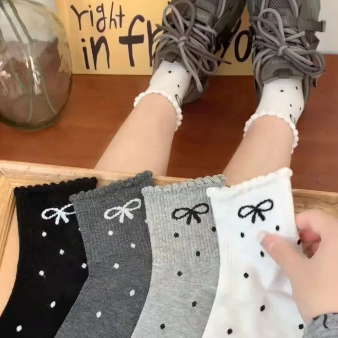 【秋季上新】圆点花边蝴蝶结女袜甜美少女风吸湿透气柔软耐百搭