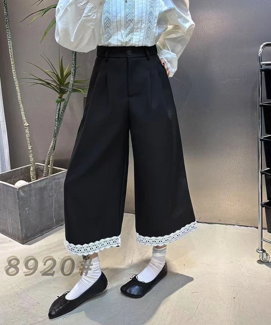 8920蕾丝边显瘦休闲裤时尚百搭阔腿裤女春夏季
