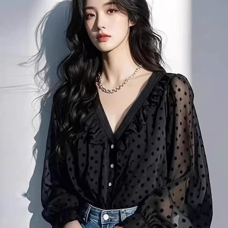 拉夏贝尔波点衬衫女款爆款2025网红洋气女炸街纯欲慵懒风衣服女装