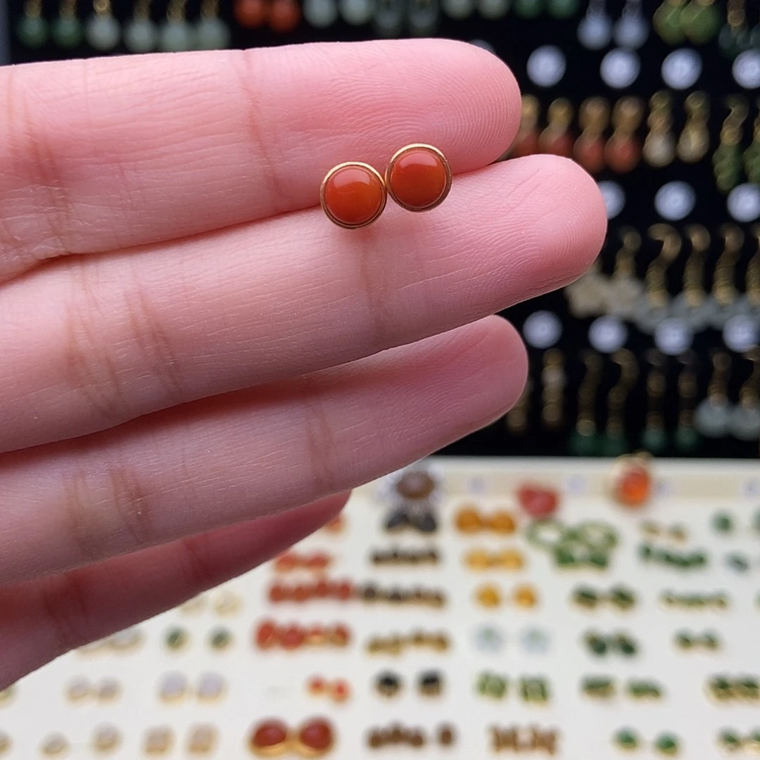 和田玉银S925镀金镶嵌耳饰