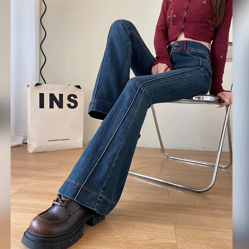 设计感微喇牛仔裤女春秋2025年新款高腰显瘦百搭修身小个子喇叭裤