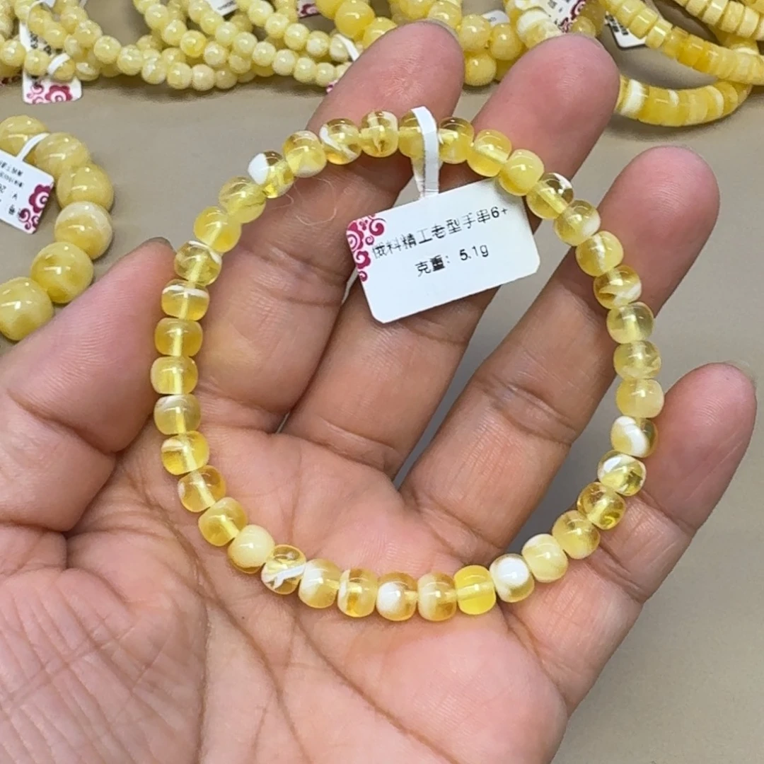 琥珀未镶嵌手链金瓷白精工老型手串