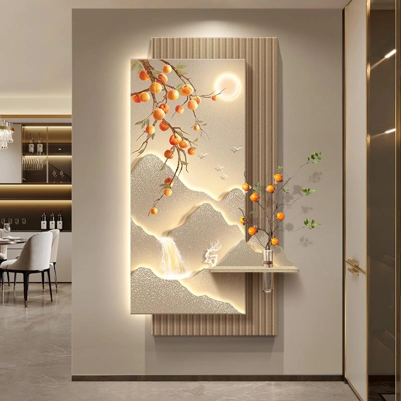 柿柿如意现代轻奢玄关装饰画高级感走廊过道挂画入户山水玄关壁画