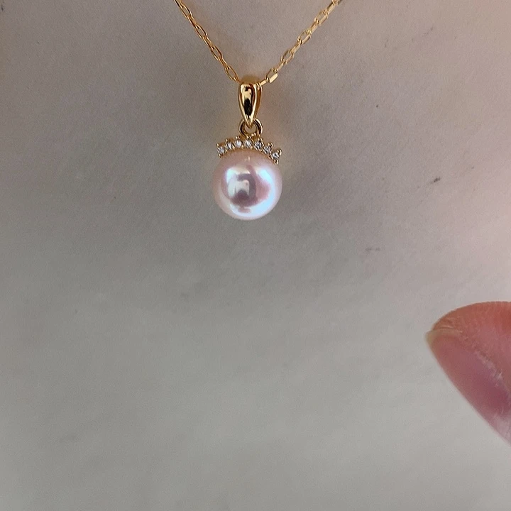 海水珍珠银S925镶嵌吊坠(赠链)8-8.5mm ak睫毛