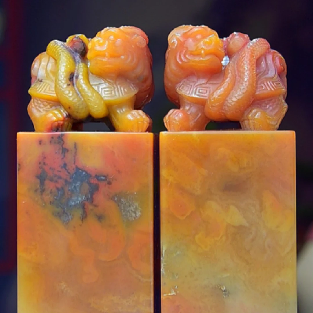 寿山石印章，玄武对章