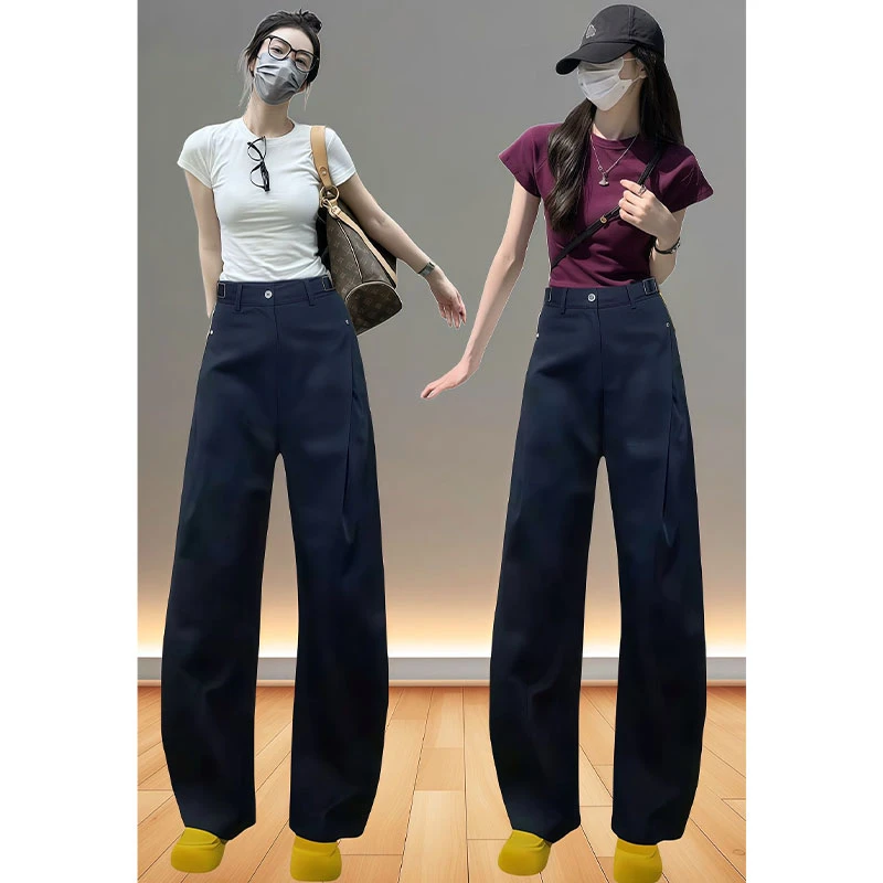 美式复古工装裤女2025夏新款小个子梨形身材高腰显瘦弯刀阔腿裤子