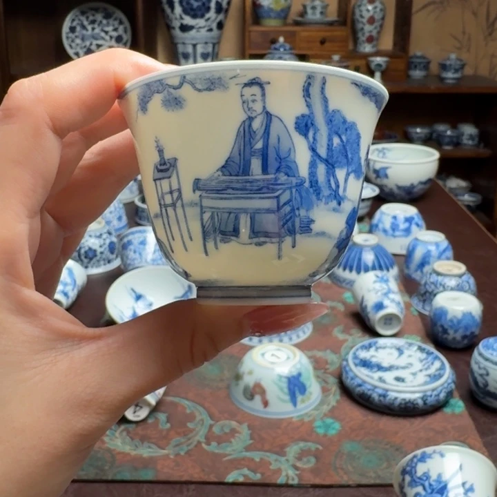 摆件听琴图闻香杯杯杯