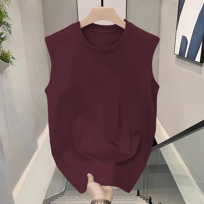 夏季纯棉男士背心宽松重磅无袖t恤坎肩美式全棉纯色运动健身汗衫