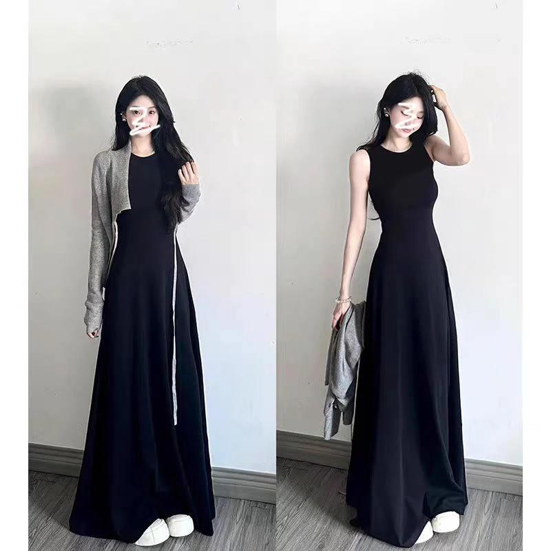 法式气质优雅半高领无袖连衣裙女夏季新款高级感收腰显瘦垂感长裙