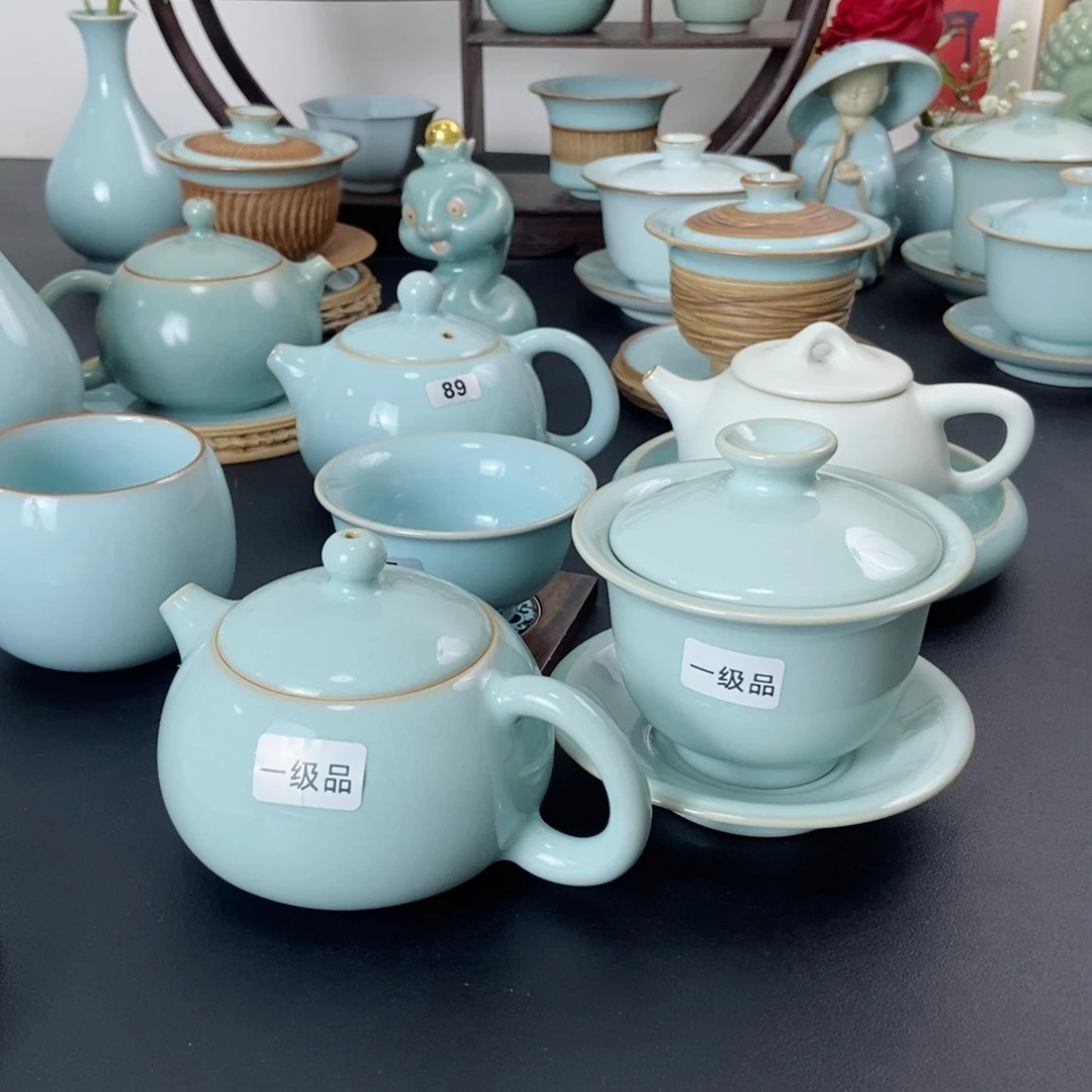 血*一级品天青釉手工元宝盖碗