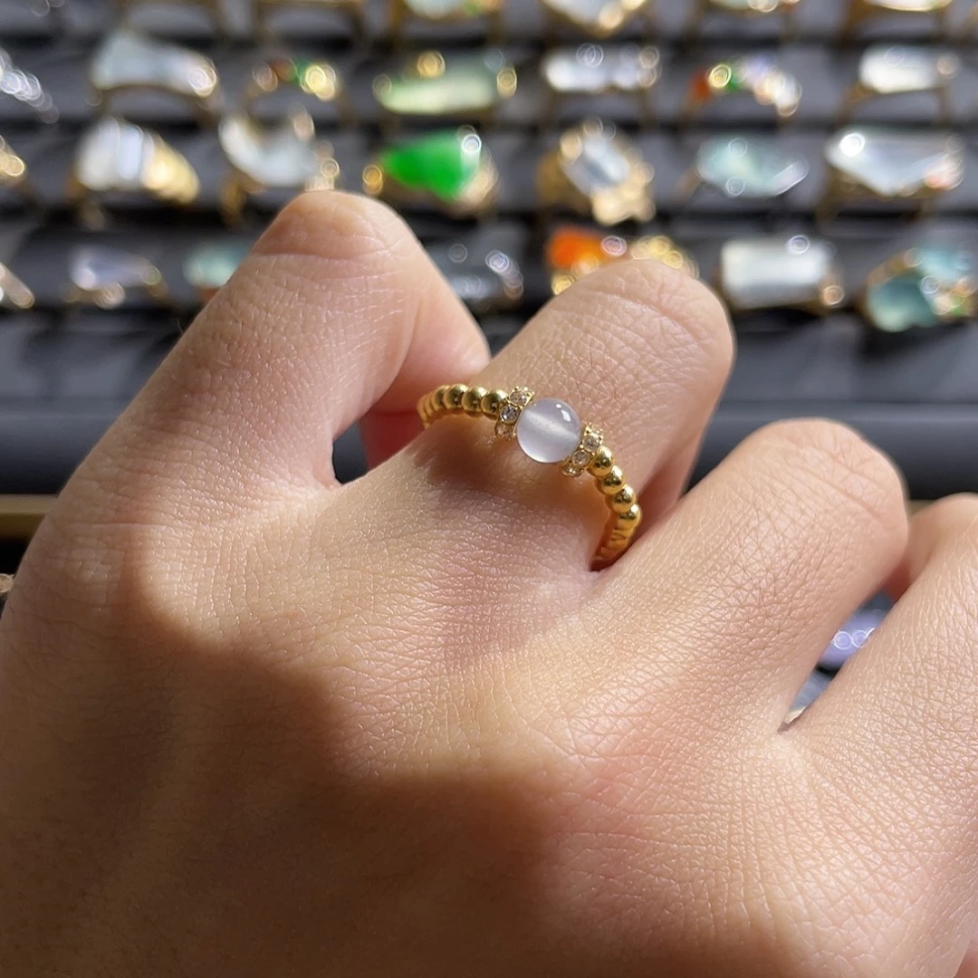 翡翠18K金镶嵌戒指冰珠珠戒指 48小时鉴赏