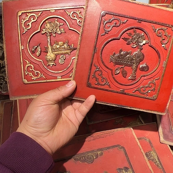 桃*源木雕博古一对