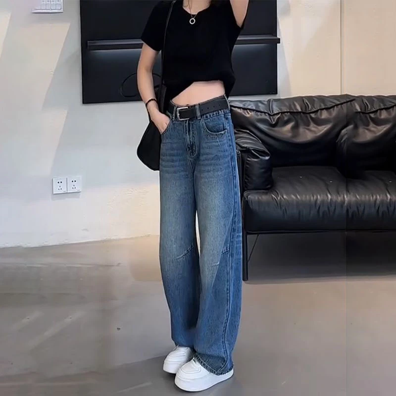 美式复古高腰牛仔裤女2025春季新款气质宽松显瘦休闲百搭阔腿裤子