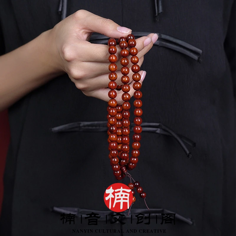 小叶血檀老料佛珠108颗木手串正宗爆款血檀紫檀手串男0.8mm