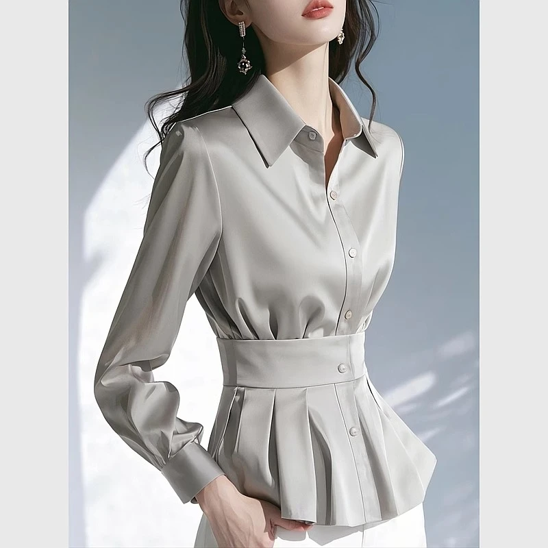 2025春季新款灰色衬衫女高级感轻奢减龄洋气独特漂亮法式气质上衣