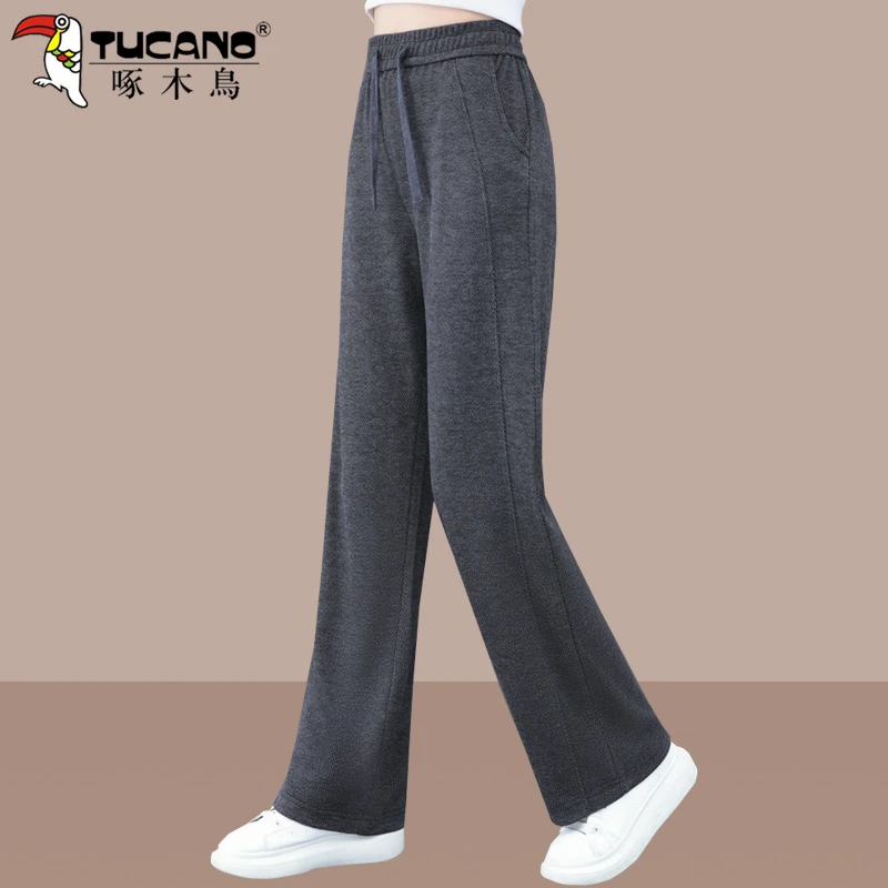 啄木鸟直筒休闲运动裤女士春秋2025新款宽松高腰显瘦妈妈阔腿裤子