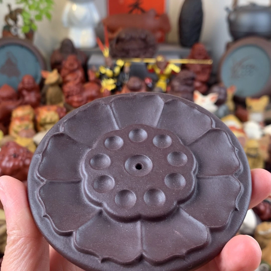 紫砂茶宠莲花香插紫泥