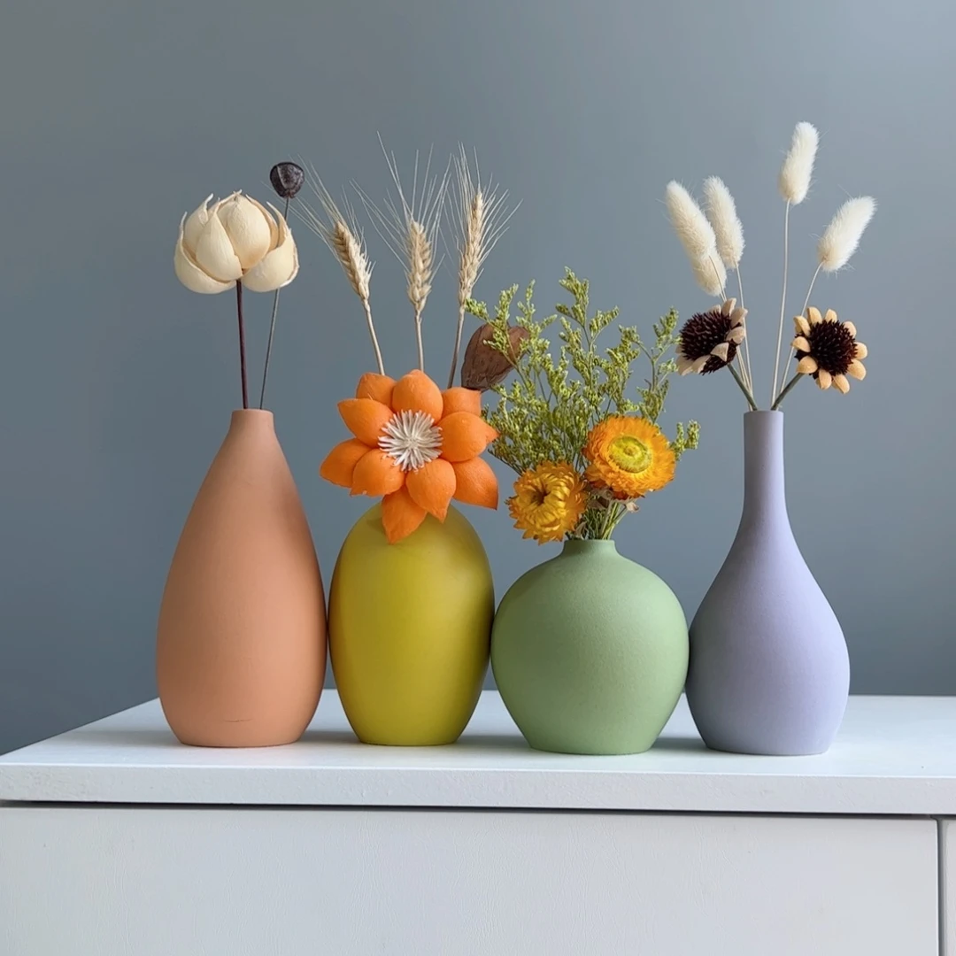 摆件陶瓷小花瓶摆件含花总高约20-30cm